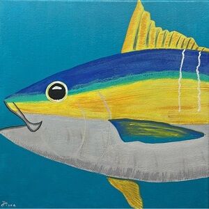 YELLOWFIN TUNA FISH ACRYLIC PAINTING 12” x 12” ORIGINAL ARTWORK